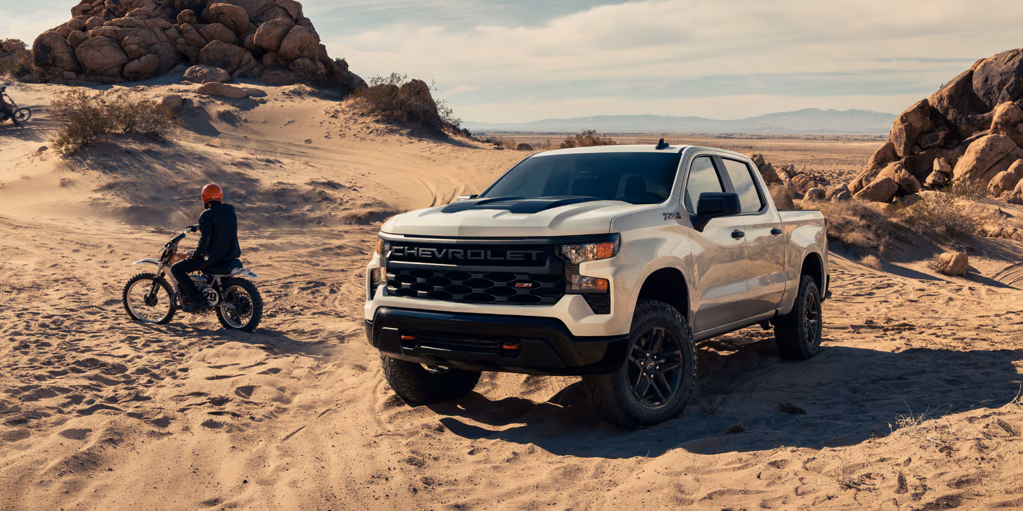 White off road with motorbike